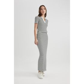 DeFacto Fitted Fitilli Çizgili Kaskorse Maxi Etek