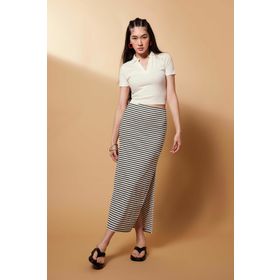 DeFacto Fitted Fitilli Çizgili Kaskorse Maxi Etek