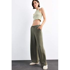 Defacto G1086AX25SM KH258 Haki Relax Fit Beli Lastikli Düz Paça Modal Kadın Pantolon
