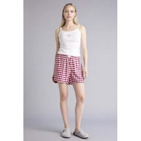DeFacto G7995AX26SP Bordo-BR205 Kadın Kareli Şort Pijama