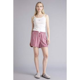 DeFacto G7995AX26SP Bordo-BR205 Kadın Kareli Şort Pijama