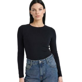 DeFacto G8256AX25WN BK81 Siyah Slim Fit Bisiklet Yaka Basic Düz Modal Uzun Kollu Kadın Tişört