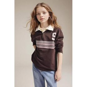 DeFacto G8461A826SP Kahve-BN130 Kız Çocuk Polo Yaka Baskılı T-shirt
