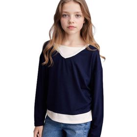 DeFacto G8465A826SP Lacivert-NV251 Kız Çocuk Penye T-shirt