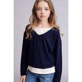 DeFacto G8465A826SP Lacivert-NV251 Kız Çocuk Penye T-shirt