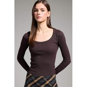 DeFacto G8479AX26SP BN340 Kahve Slim Fit Yuvarlak Yaka Basic Düz Fitilli Kaşkorse Uzun Kollu Kadın Tişört