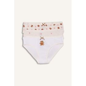 DeFacto G8660A826SP %100 Pamuk Kalp Desenli Ribana 3'lü Kız Çocuk Slip Külot