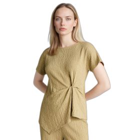 DeFacto G9273AX26SP KH497 Haki Asimetrik Kayık Yaka Bürümcük Basic Kadın T-shirt