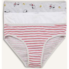 DeFacto H0183A826SP Beyaz-WT34 Snoopy Baskılı Penye 3'lü Kız Çocuk Slip Külot