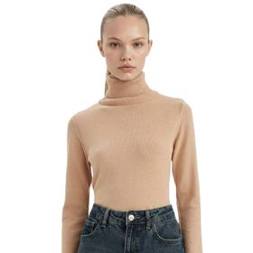 DeFacto H1651AZ24WN BG320 Bej Basic Balıkçı Yaka Slim Fit Triko Kadın Kazak