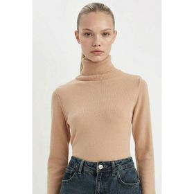 DeFacto H1651AZ24WN BG320 Bej Basic Balıkçı Yaka Slim Fit Triko Kadın Kazak