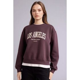 Defacto H1936AX25WN BN340 Kahve Slogan Baskılı Relax Fit Kadın Sweatshirt