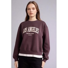 Defacto H1936AX25WN BN340 Kahve Slogan Baskılı Relax Fit Kadın Sweatshirt