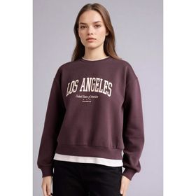 Defacto H1936AX25WN BN340 Kahve Slogan Baskılı Relax Fit Kadın Sweatshirt