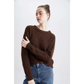 DeFacto H6905AZ22AUBN319 Kahve Regular Fit Basic Uzun Kollu Selanik Örgülü Kadın Kazak