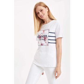 Defacto K0027AZ18AUWT34 Çiçek Baskılı Kadın Kadın T-Shirt
