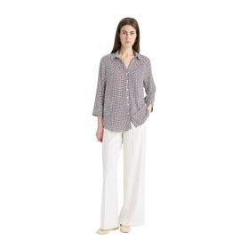 DeFacto K6402AZ25SP BR400 Bordo Regular Fit Kareli Uzun Kollu Kadın Gömlek