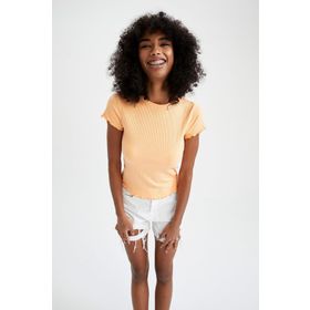 DeFacto K7064AZ22SM Sarı-YL155 Slim Fit Bisiklet Yaka Kısa Kollu Kadın Tişört