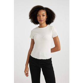 DeFacto K7064AZ23SM Beyaz-WT32 Fitted Bisiklet Yaka Kısa Kollu Kadın T-shirt