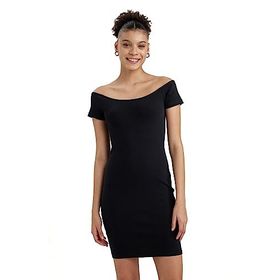 DeFacto Kadın Bodycon Kayık Yaka Fitilli Kaşkorse Mini Kısa Kollu Elbise