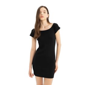 DeFacto Kadın Bodycon Kayık Yaka Fitilli Kaşkorse Mini Kısa Kollu Elbise