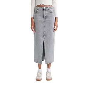 DeFacto Kadın Long Fit Jean Uzun Etek, Gri, 34 Etek