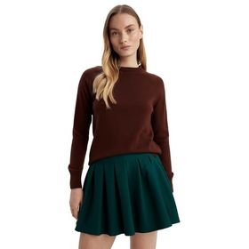 DeFacto Kadın Regular Fit Bisiklet Yaka Kazak, Kahverengi, XL Kazak