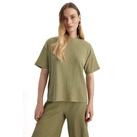 DeFacto Kadın Regular Fit Bisiklet Yaka Kısa Kollu Tişört, Yeşil, M T-shirt