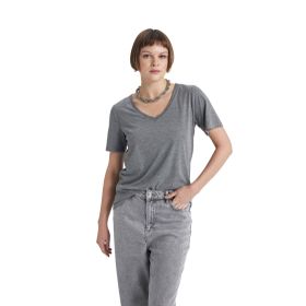 DeFacto Kadın Regular Fit V Yaka Basic Kısa Kollu Tişört, Antrasit , S T-shirt