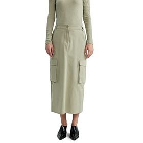 DeFacto Kargo Cepli Yırtmaçlı Gabardin Midi Etek, Kadın, Açık Haki, 40 Etek