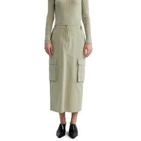 DeFacto Kargo Cepli Yırtmaçlı Gabardin Midi Etek, Kadın, Açık Haki, 40 Etek