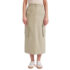 DeFacto Kargo Cepli Yırtmaçlı Gabardin Midi Etek, Kadın, Açık Haki, 40 Etek