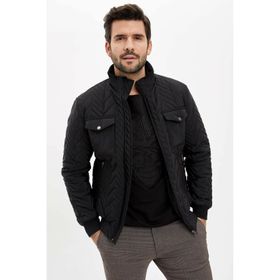 DeFacto L0155AZ19AUNV64 Siyah Slim Fit Fermuarlı Erkek Mont