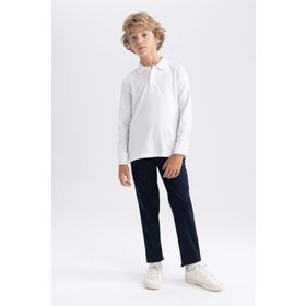 DeFacto L0288A619AUWT34 Beyaz Uzun Kollu Polo Erkek Çocuk T-shirt