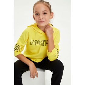 DeFacto L1239A619AUYL289 Baskılı Kapüşonlu Kız Çocuk Sweatshirt
