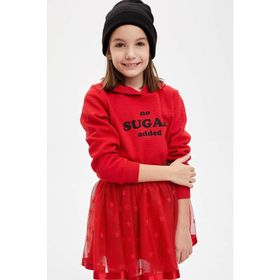 DeFacto L1239A619AUYL289 Baskılı Kapüşonlu Kız Çocuk Sweatshirt