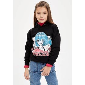 DeFacto L1770A619AUYL377 Relax Fit Kapüşonlu Yazı Baskılı Kız Çocuk Sweatshirt