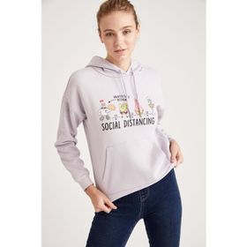 DeFacto L1770A619AUYL377 Relax Fit Kapüşonlu Yazı Baskılı Kız Çocuk Sweatshirt