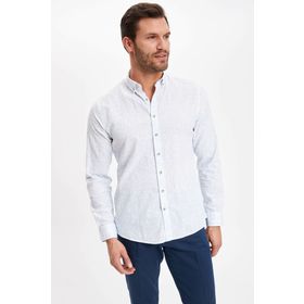Defacto L8485AZ.19AU.GR91 Gri Uzun Kollu Slim Fit Erkek Gömlek