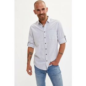 Defacto L8485AZ.19AU.GR91 Gri Uzun Kollu Slim Fit Erkek Gömlek