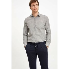 Defacto L8485AZ.19AU.GR91 Gri Uzun Kollu Slim Fit Erkek Gömlek