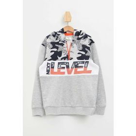 DeFacto M0320A619WNGR362 Gri Şardonlu Baskılı Kapüşonlu Erkek Çocuk Sweatshirt