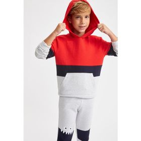 DeFacto M0320A619WNGR362 Gri Şardonlu Baskılı Kapüşonlu Erkek Çocuk Sweatshirt