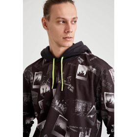 DeFacto M0320A619WNGR362 Gri Şardonlu Baskılı Kapüşonlu Erkek Çocuk Sweatshirt