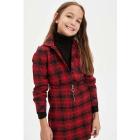 DeFacto M3189A619AURD70 Kareli Uzun Kollu Regular Fit Kız Çocuk Gömlek