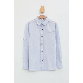 DeFacto M4544A6.20SP.GN386 Açık Mavi Regular Fit Polo Yaka Uzun Kollu Erkek Gömlek