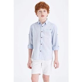 DeFacto M4544A6.20SP.GN386 Açık Mavi Regular Fit Polo Yaka Uzun Kollu Erkek Gömlek