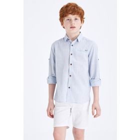 DeFacto M4544A6.20SP.GN386 Açık Mavi Regular Fit Polo Yaka Uzun Kollu Erkek Gömlek