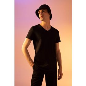 DeFacto M4791AZ22SP Slim Fit V Yaka Siyah Erkek Tişört