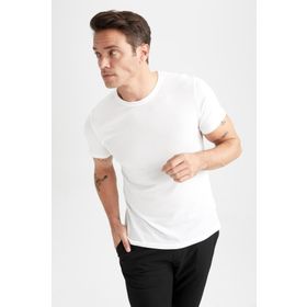 DeFacto M6606AZ23SP Beyaz-WT34 Slim Fit Bisiklet Yaka Premium Kalite Basic Pamuklu Erkek T-shirt